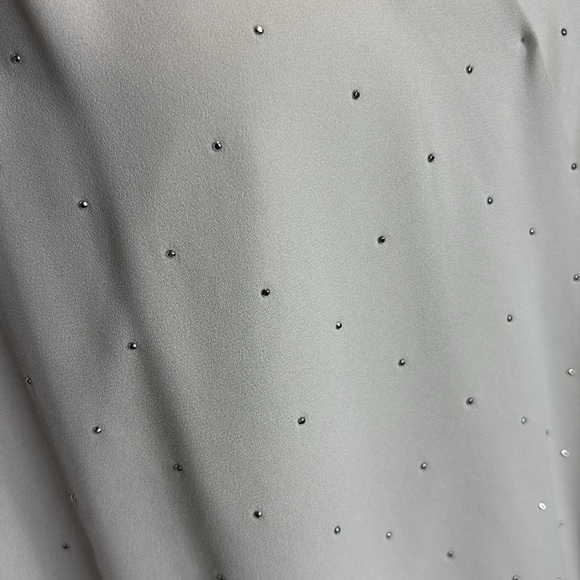 White House Black Market Gray Wrap Bubble Front Blouse with Tiny Studs. Size 8 - Picture 2 of 13